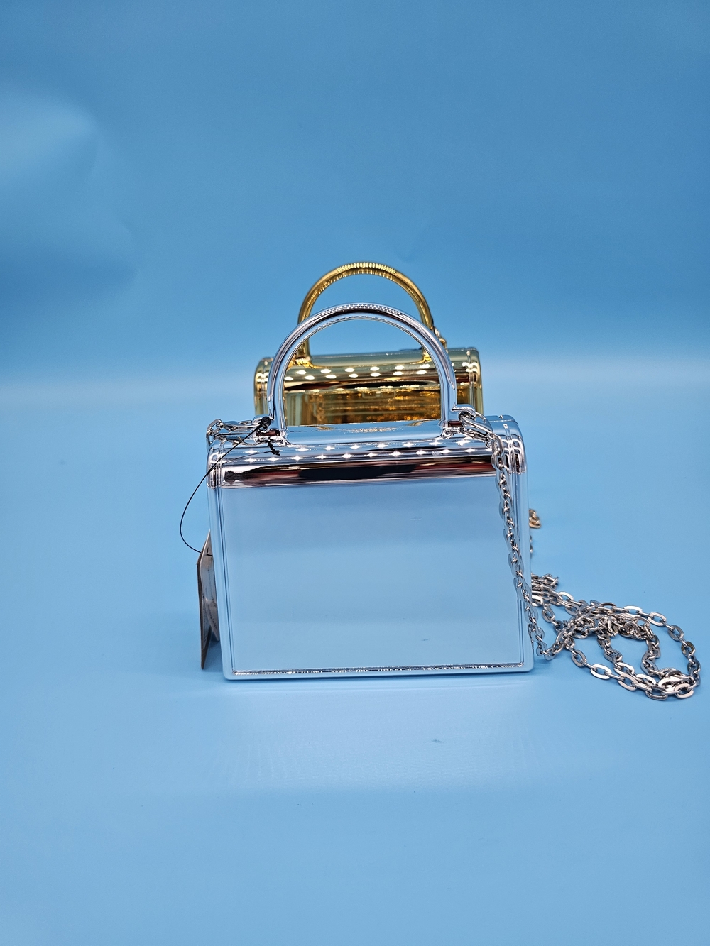 Mini Metallic Gold/Silver Top-Handle Chain Bag - Picture 3 of 5